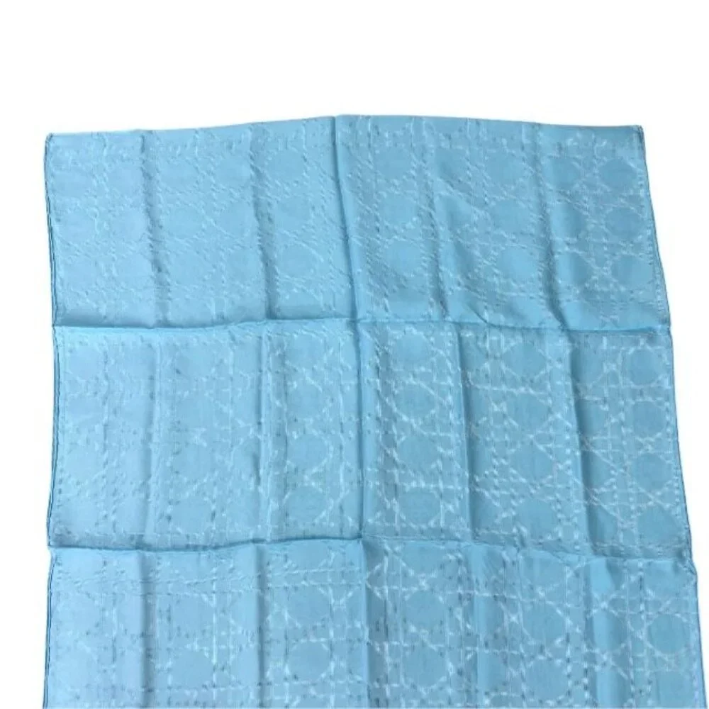Christian Dior I631 Cannage Jacquard Stole Silk Large Light Blue Shawl